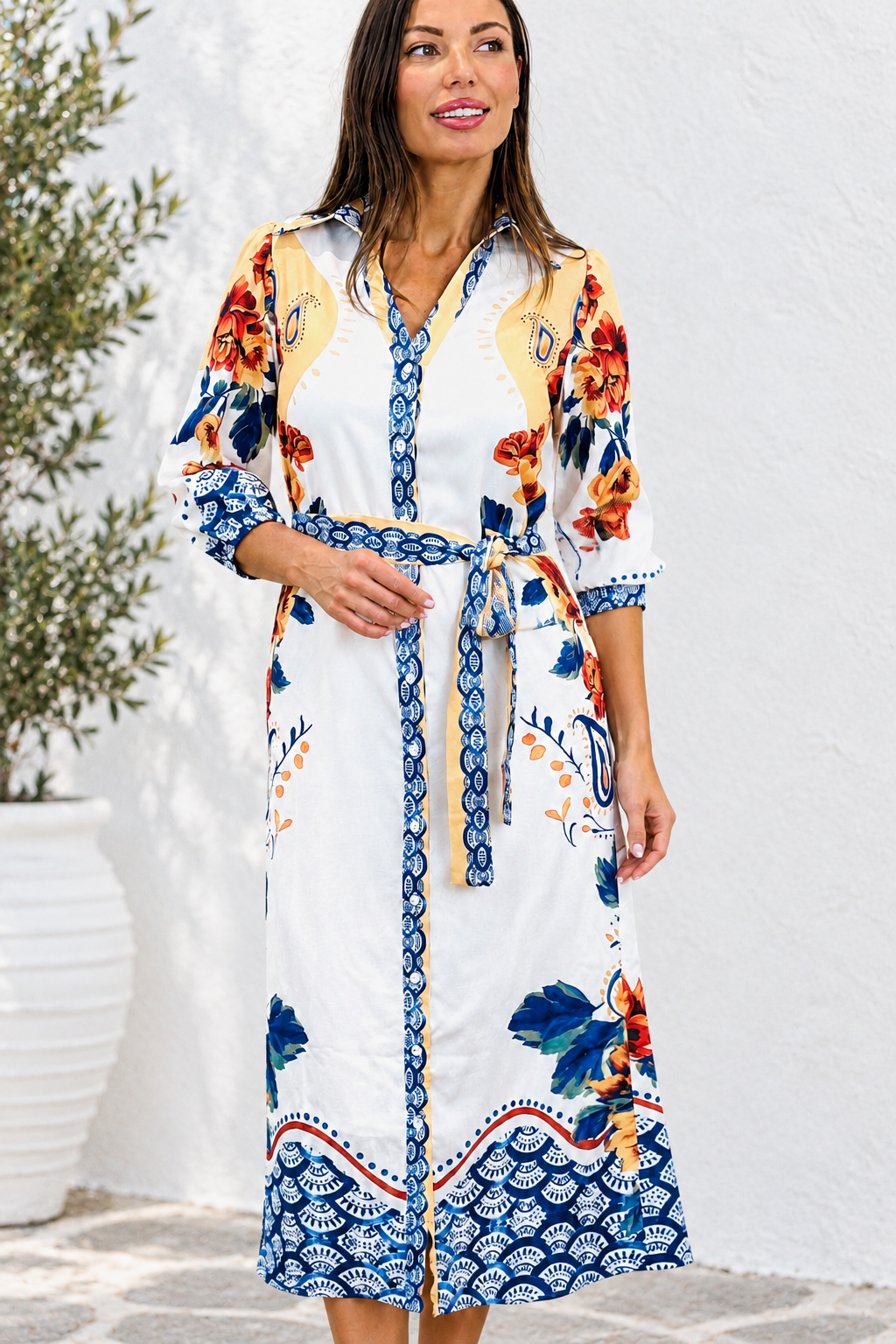 Gia Off White Multi Print Dress