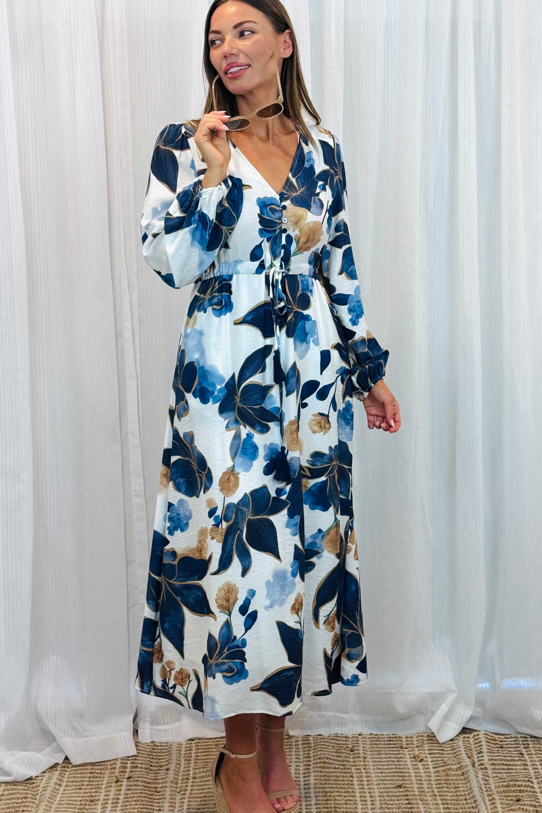 Yolanda Drawstring Multi Print Dress