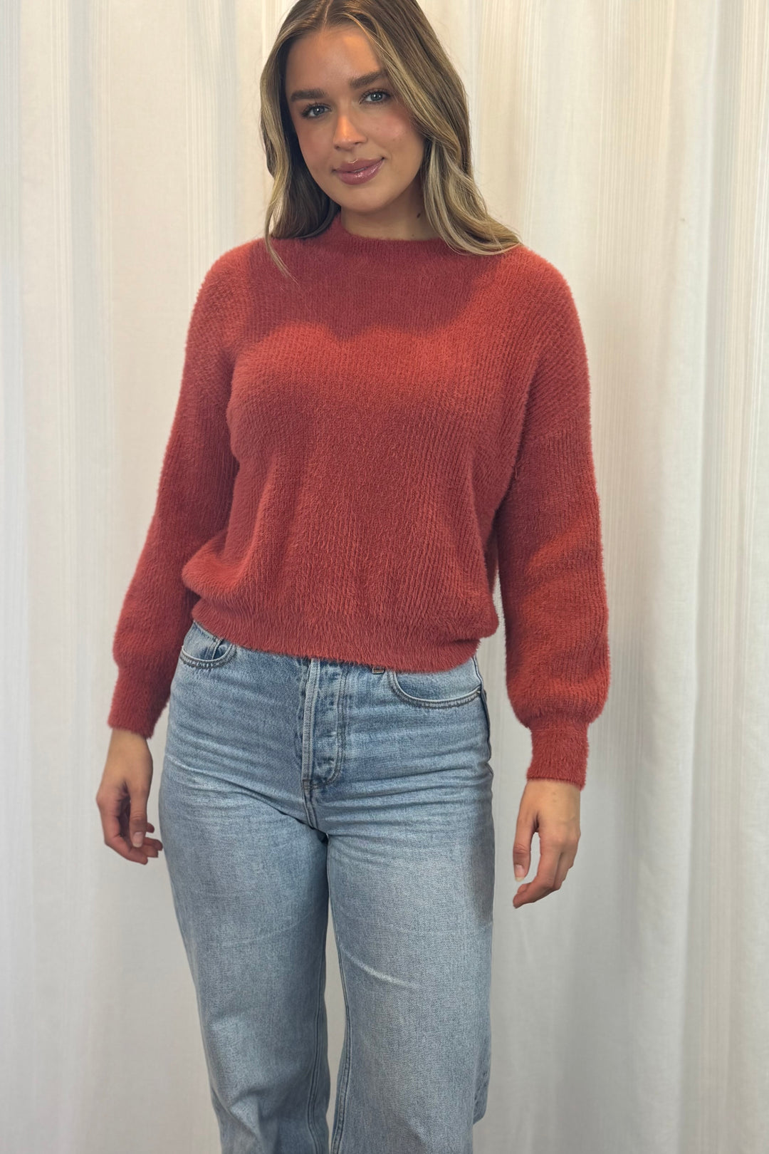 Jasmine Fluffy Knit in Burgundy