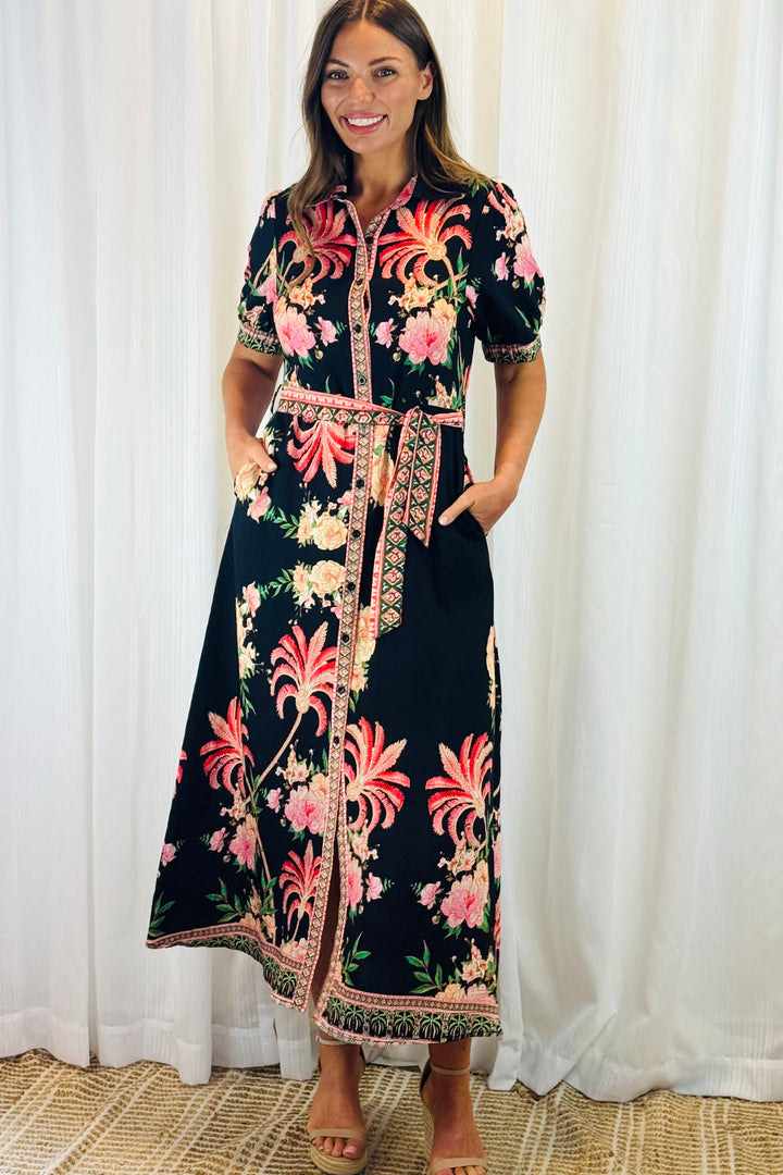 Maddison Shirt Dress in Black Multi Print