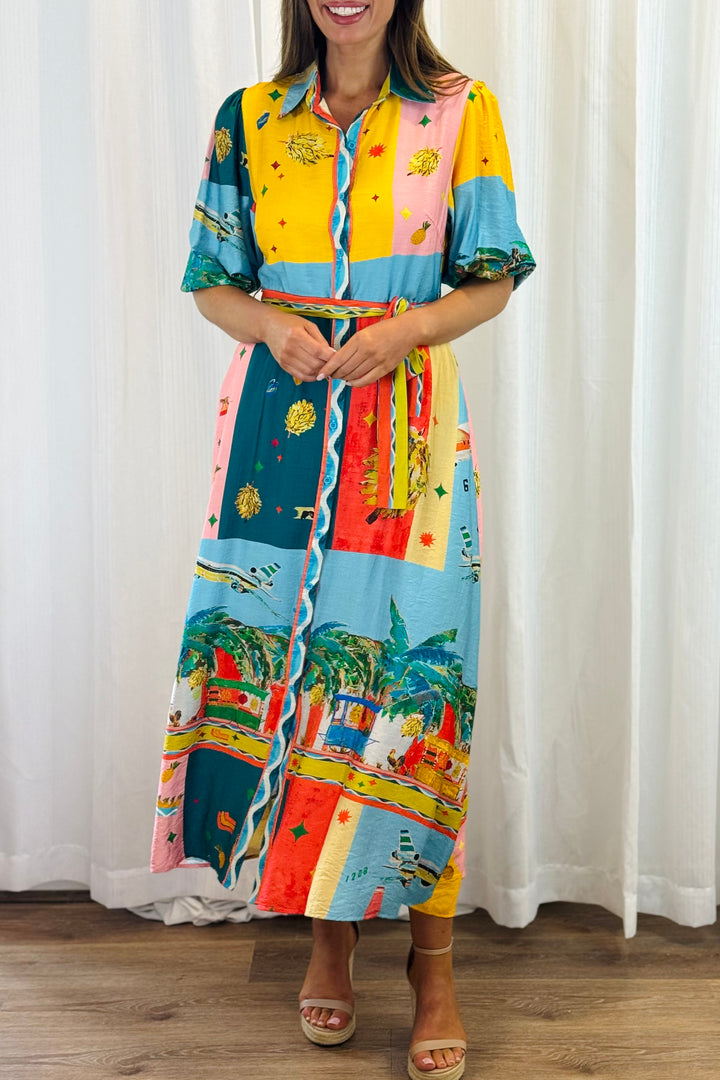 Marcella 3/4 sleeve in Multi Colour Print Dress