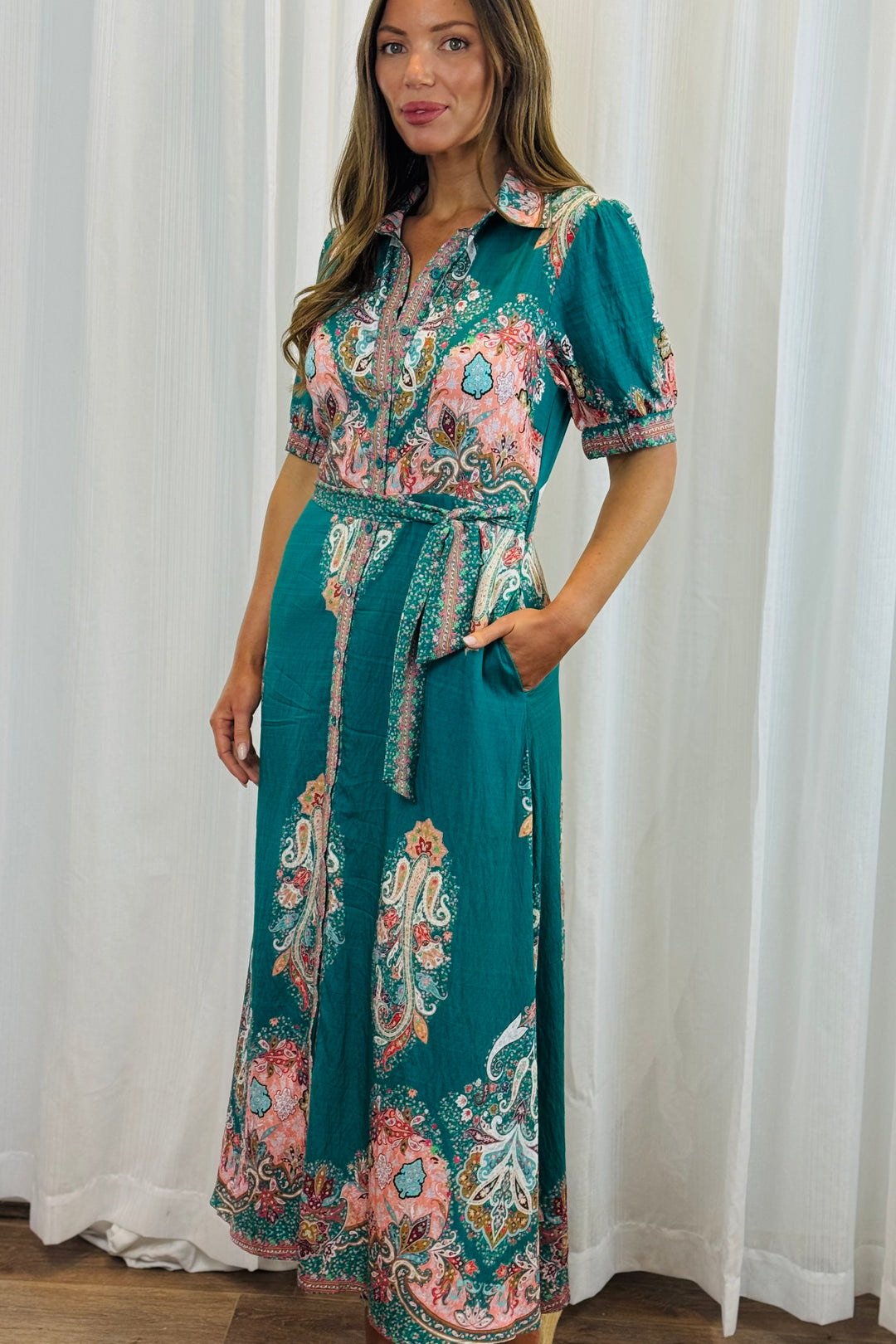 Gidget Short Sleeve Dress With Embroidered Print