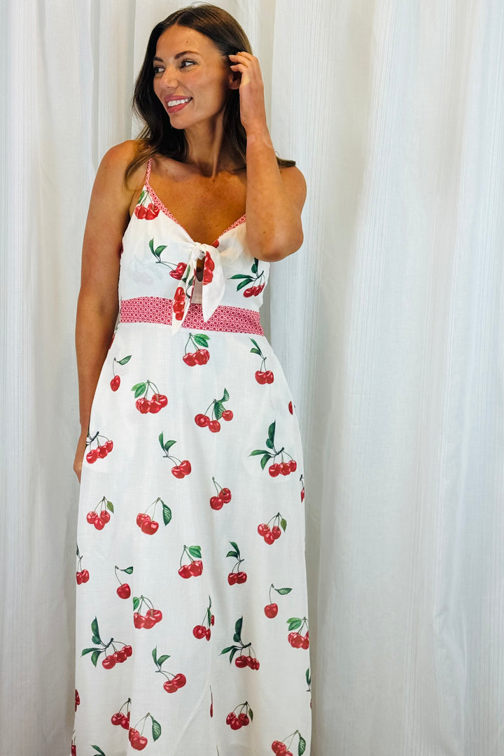 Arlie Cherry Print Dress in White