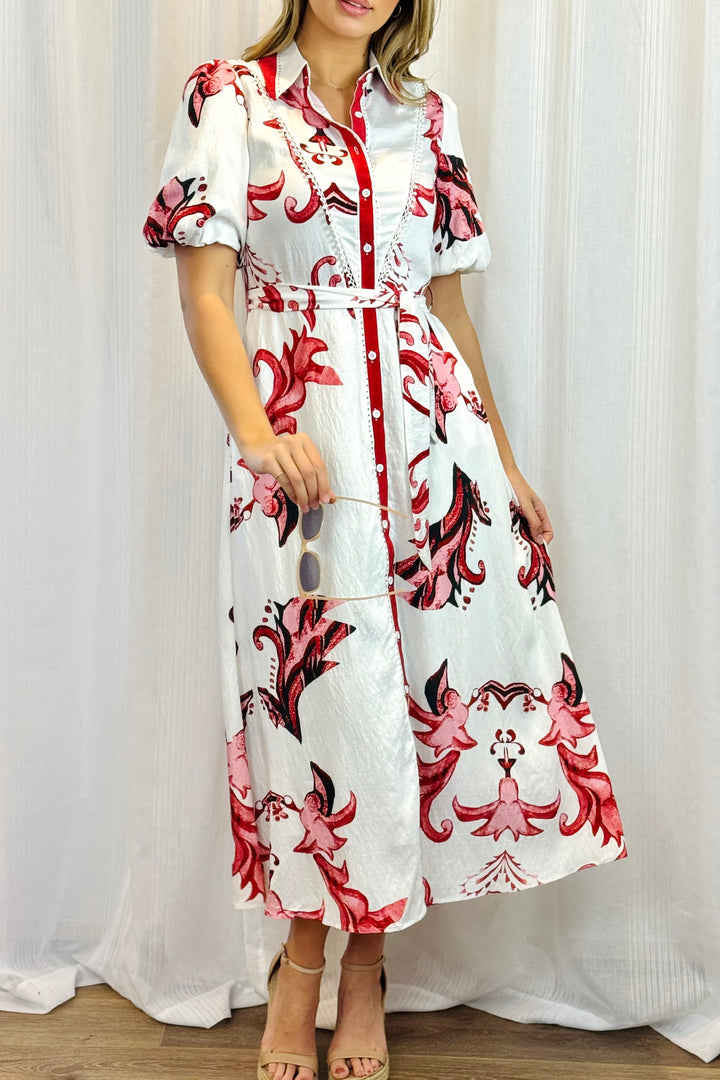 Morgan Floral Shirt Dress in Red and Pink