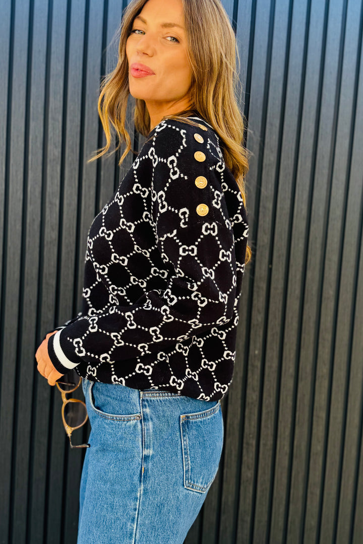 Harvie Knit Jumper in Black and White