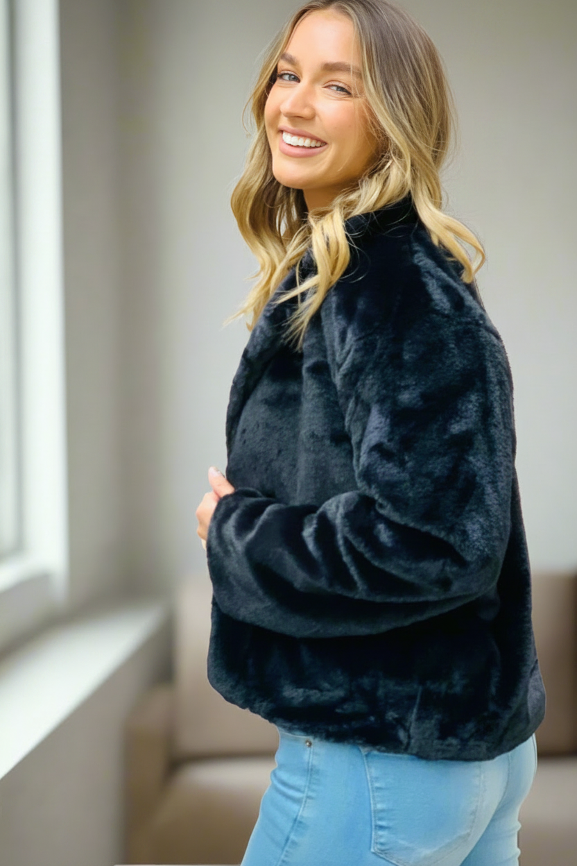 Kayla Faux Fur Jacket in Black