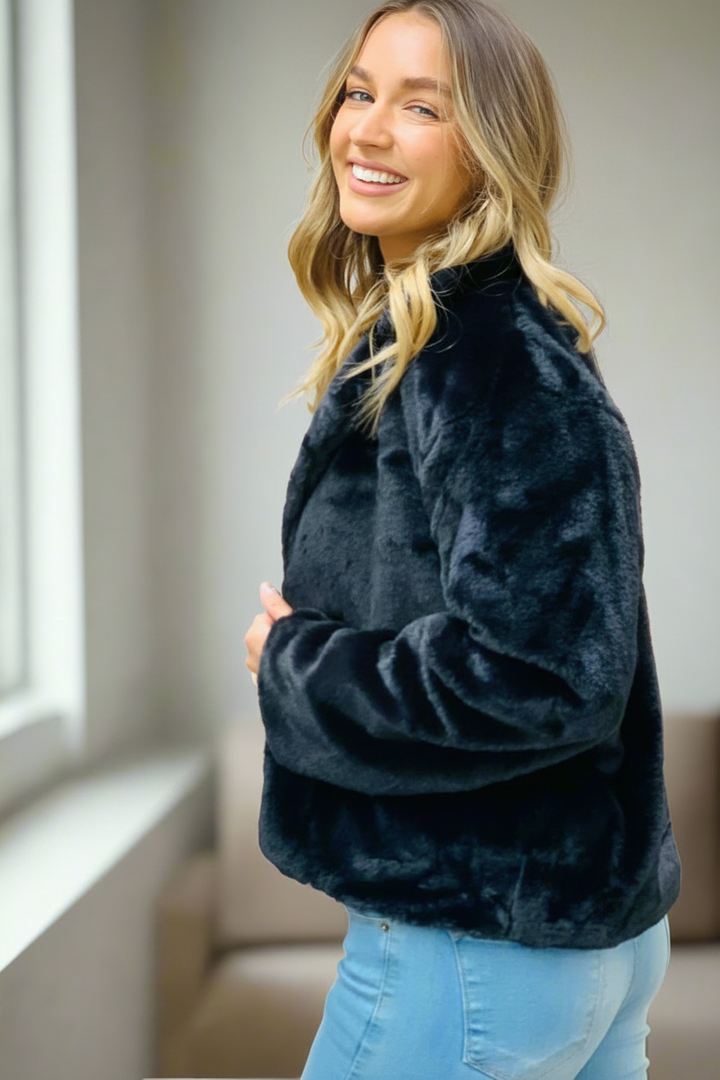 Kayla Faux Fur Jacket in Black