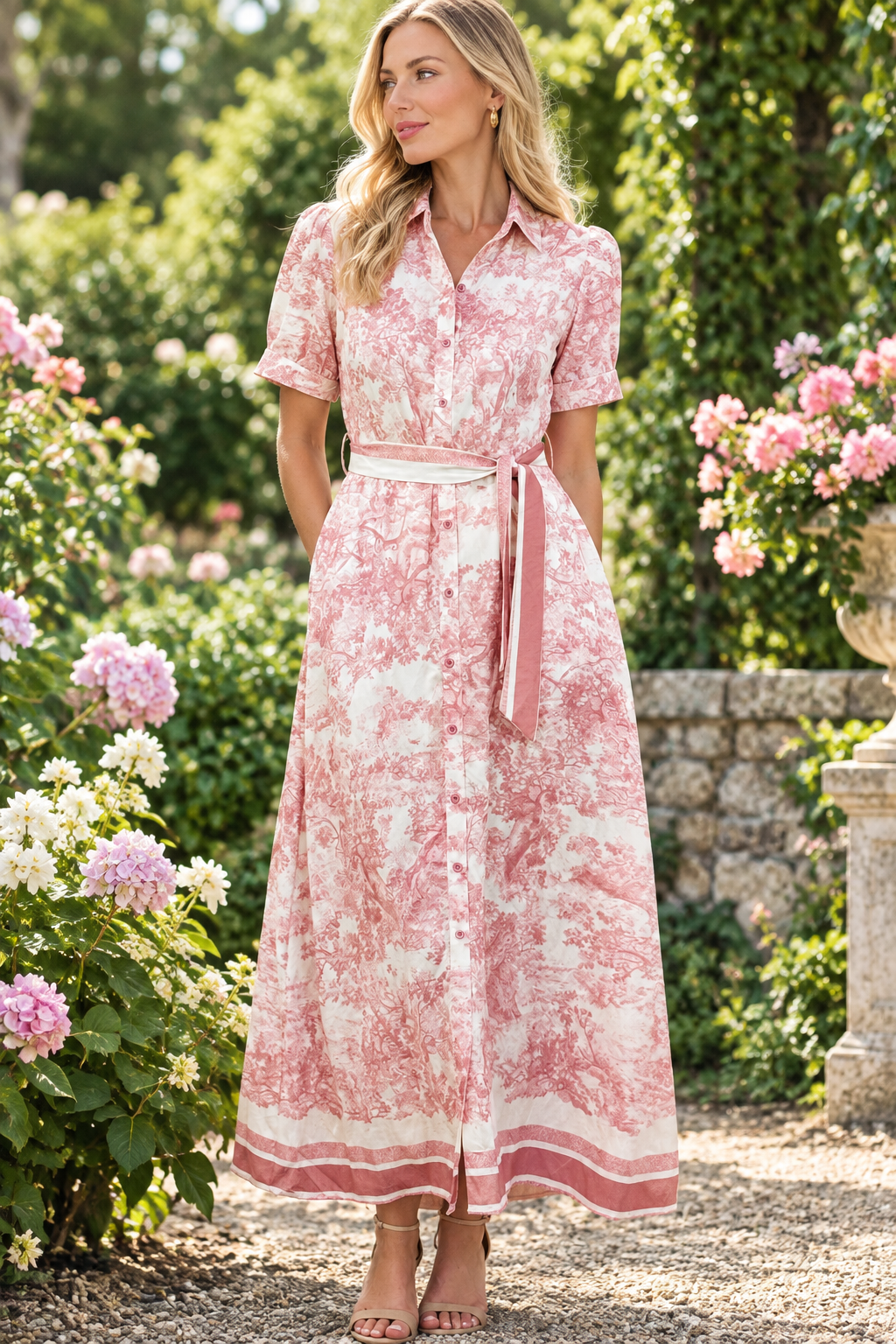 April Short Sleeve Dress in Blush Print