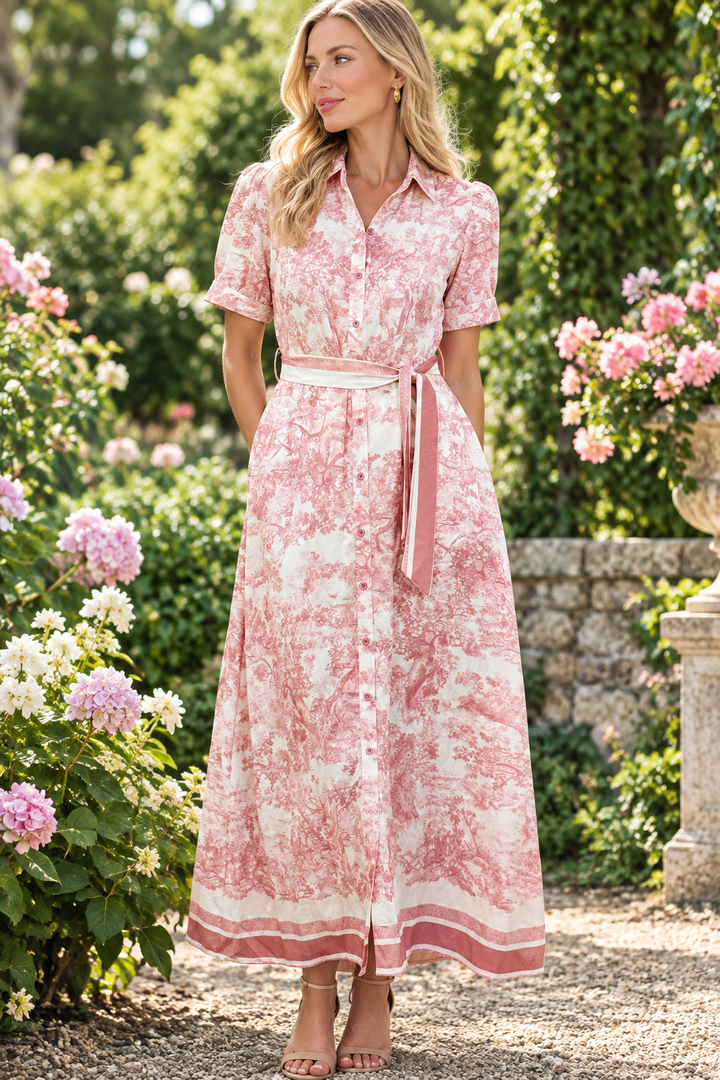 April Short Sleeve Dress in Blush Print