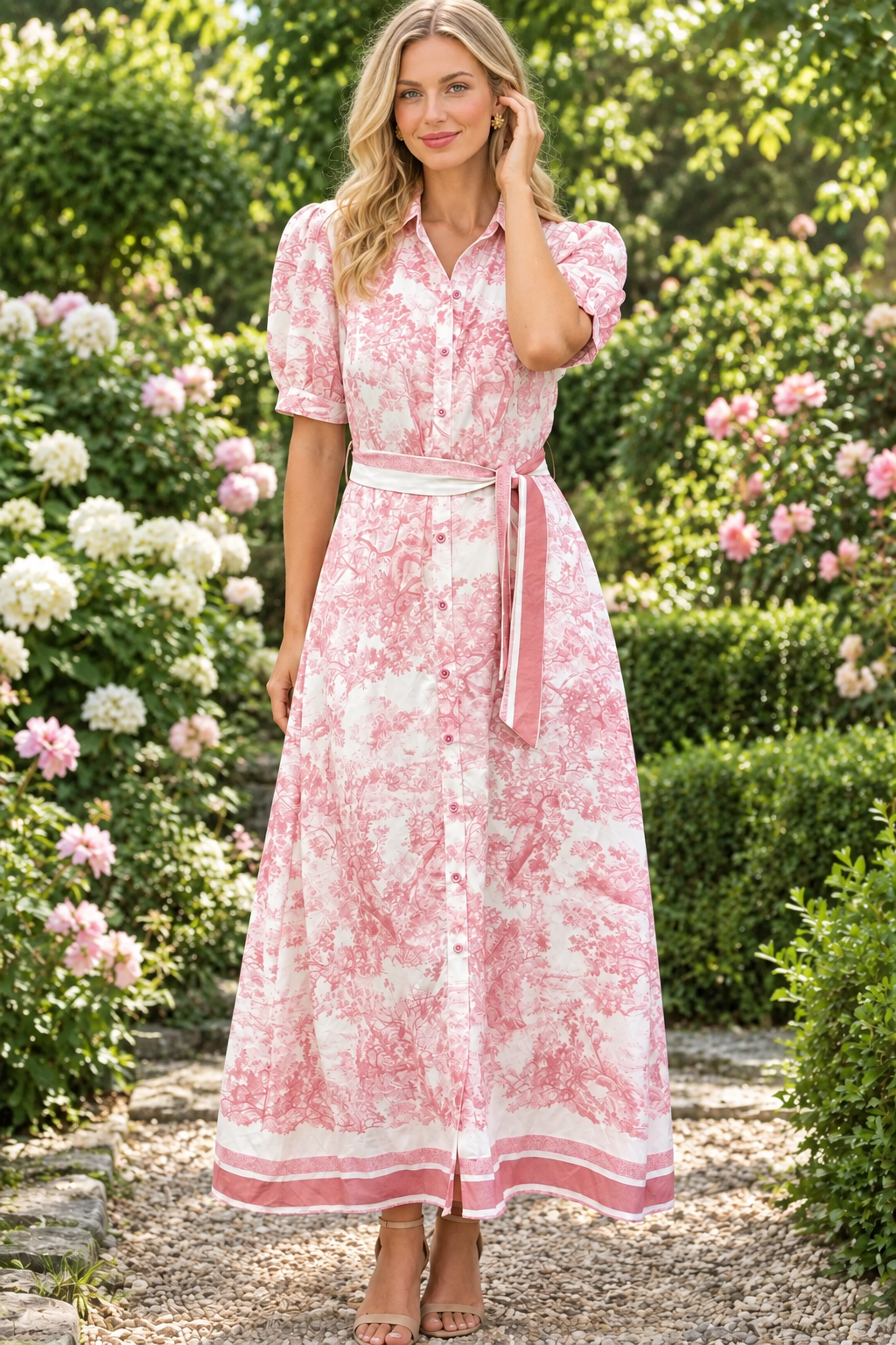 April Short Sleeve Dress in Blush Print