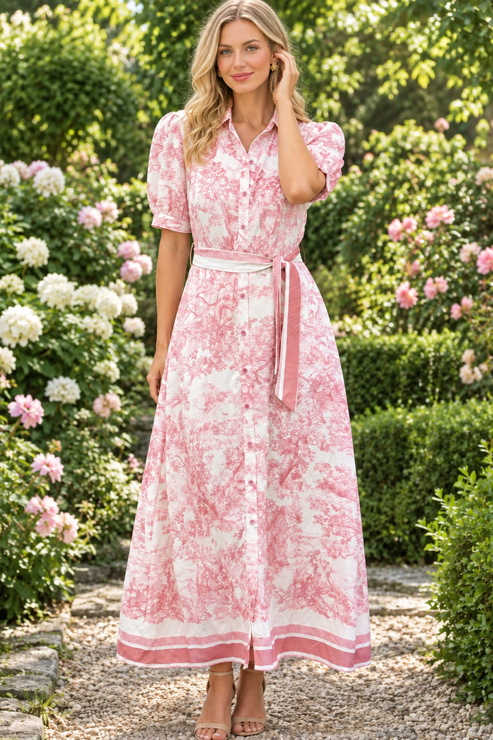 April Short Sleeve Dress in Blush Print