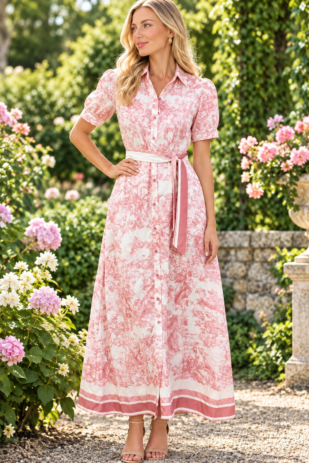 April Short Sleeve Dress in Blush Print