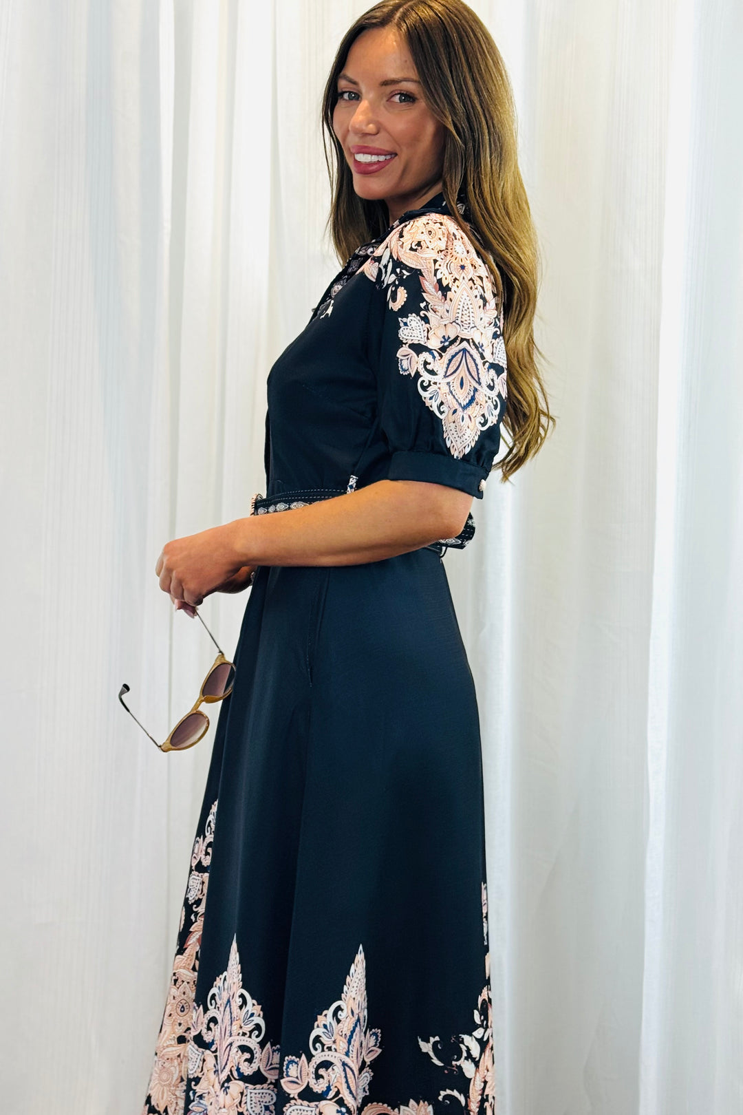 Georgia Black Maxi Dress With Embroidered Print