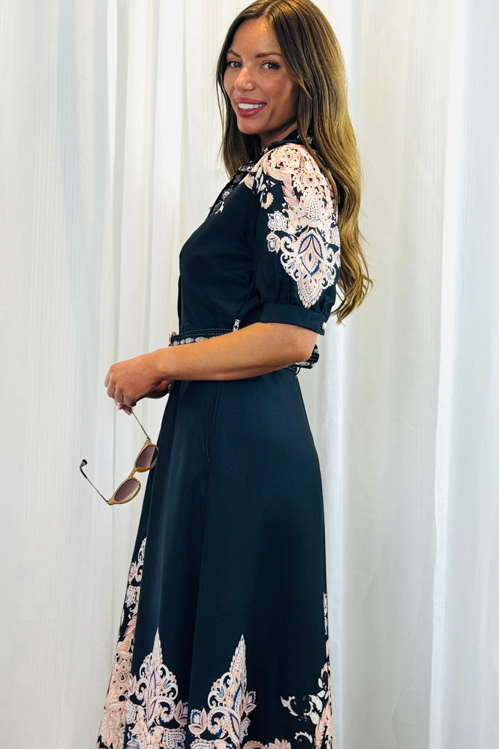 Georgia Black Maxi Dress With Embroidered Print