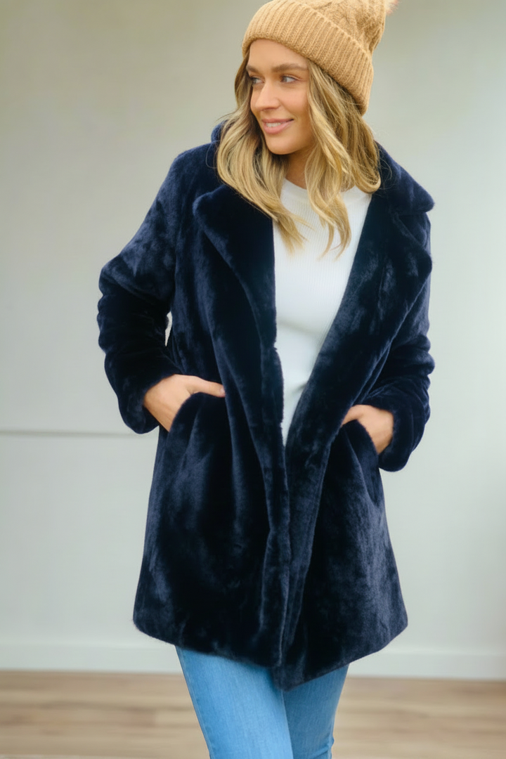 Bianca Faux Fur Jacket in Midnight Blue