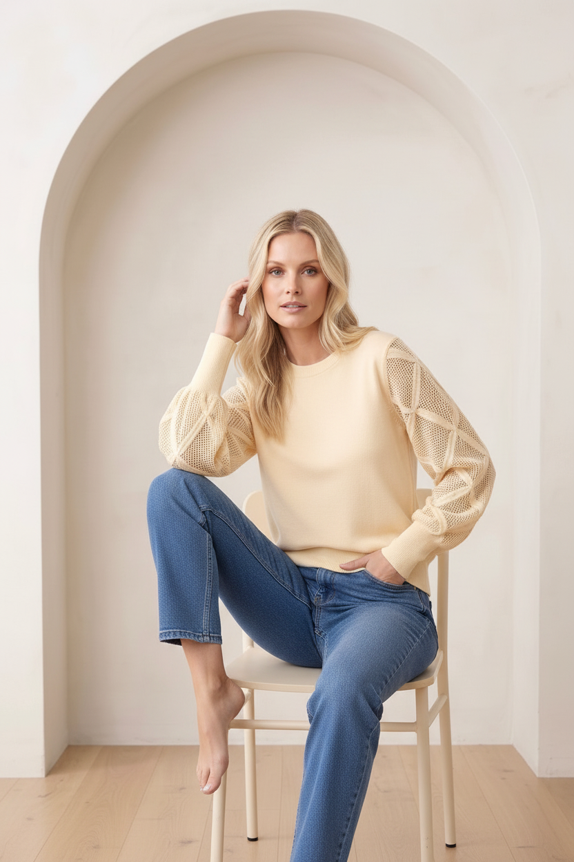 Milani Lace Sleeve Top in Cream