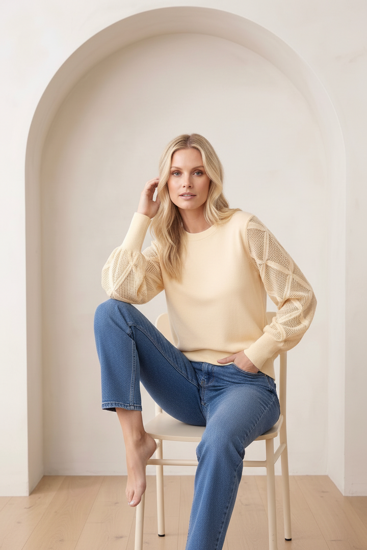 Milani Lace Sleeve Top in Cream