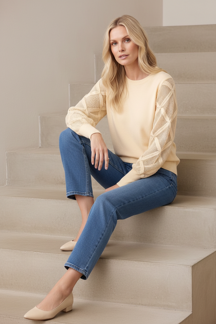 Milani Lace Sleeve Top in Cream