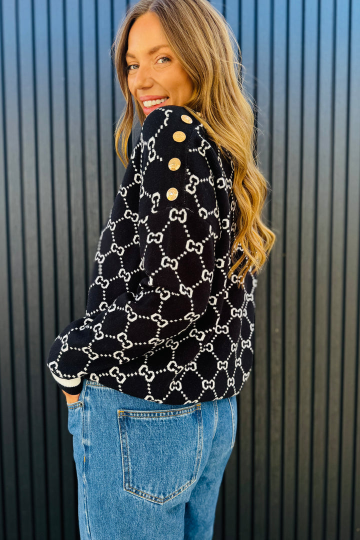 Harvie Knit Jumper in Black and White