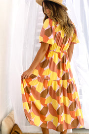 Bonnie  Short Sleeve Maxi Dress in Yellow Multi Tones