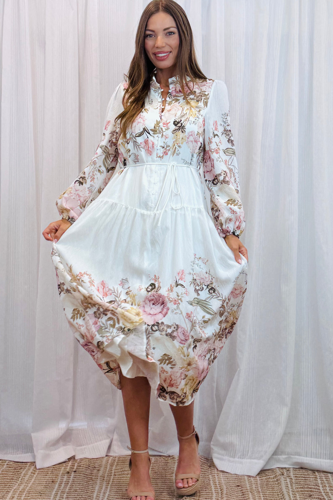 Juliet Off White Floral Multi Print Dress