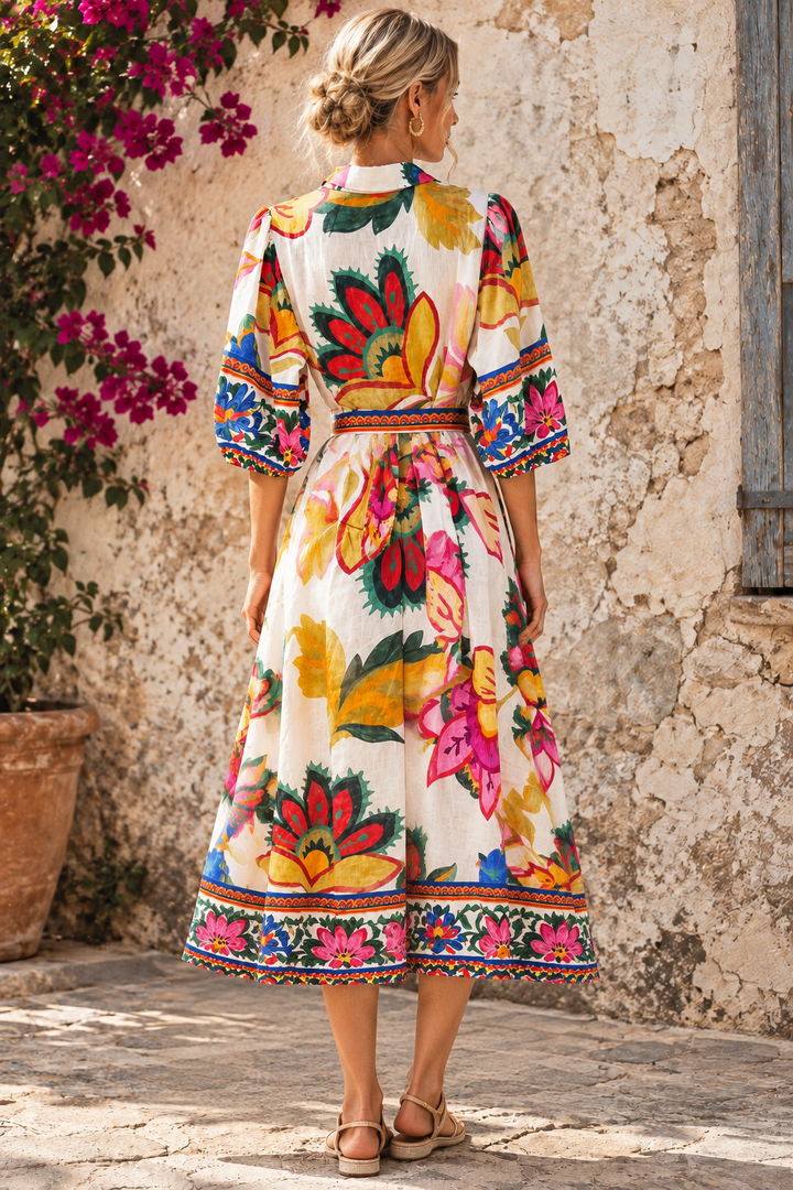 Jemma Floral Shirt Dress in Off White