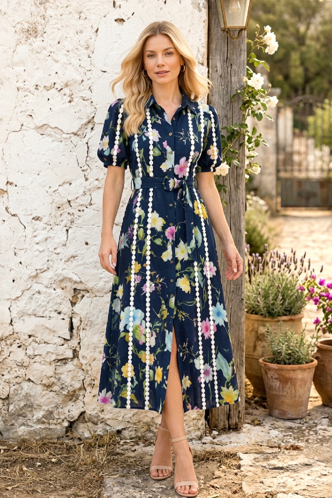 Martha Floral Dress in Navy Multi Print