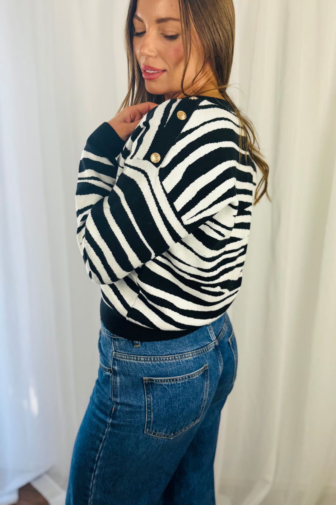 Petra Zebra Knit Top in Black and White
