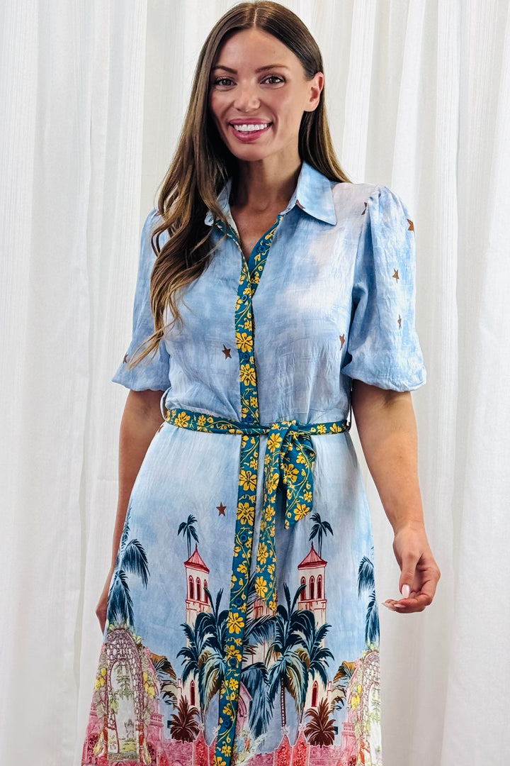 Jemma Shirt Dress in Blue Multi Print