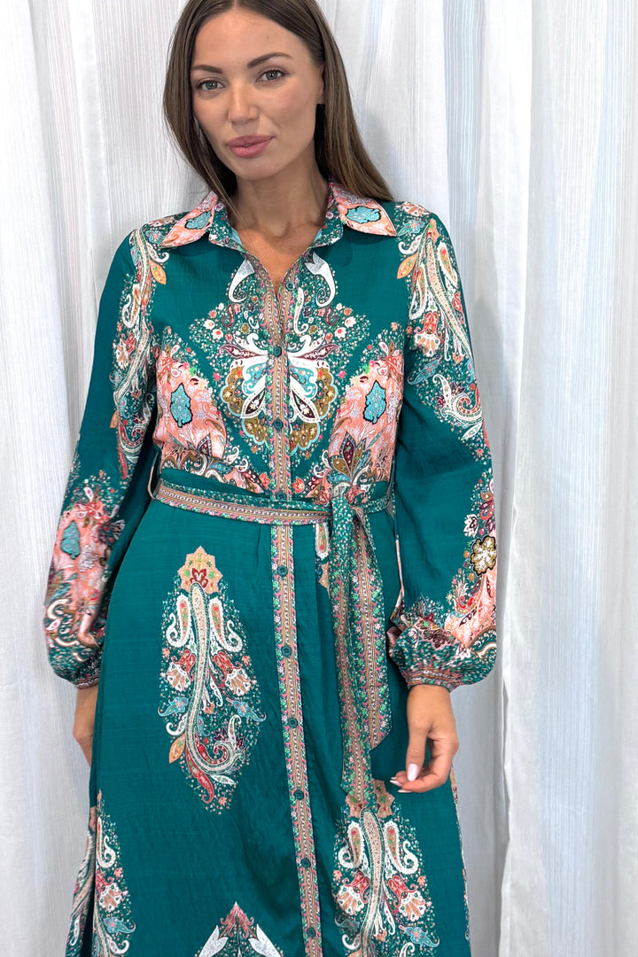Gidget Dress  in Green Long Sleeve Print