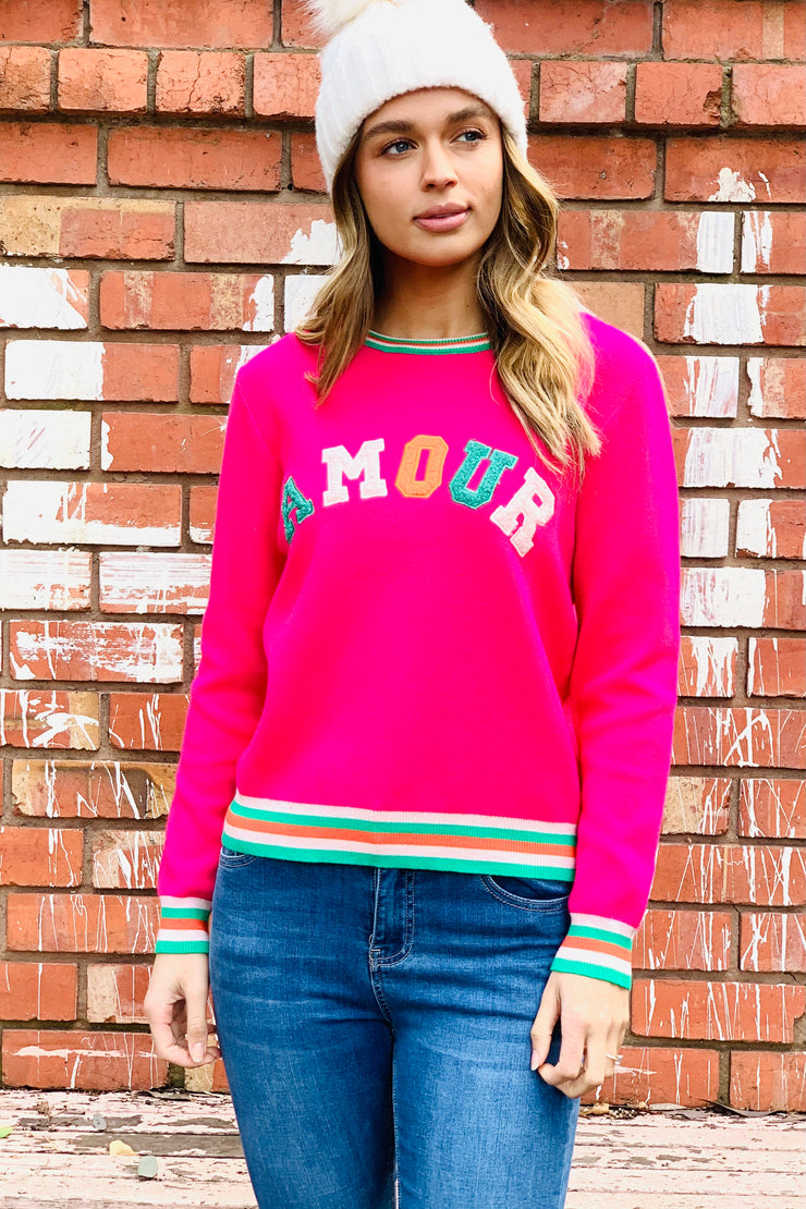 Amour Sweater  Top in Hot Pink