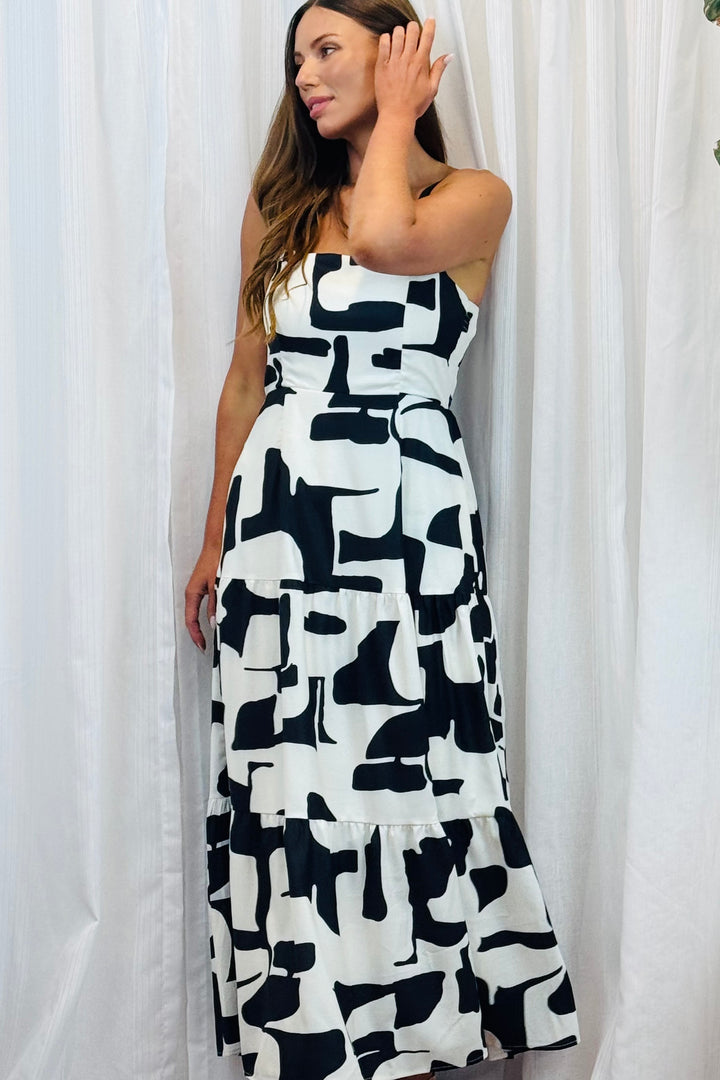 Veronica Maxi in Black ahd off White Multi Print