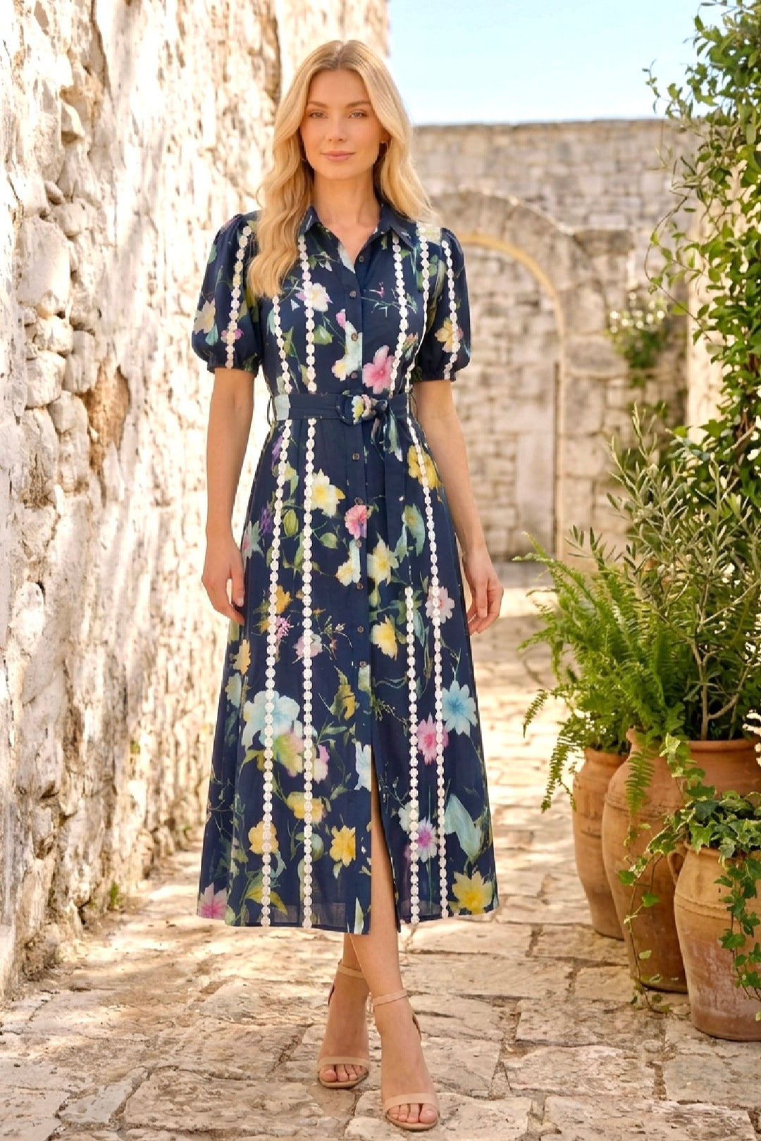 Martha Floral Dress in Navy Multi Print