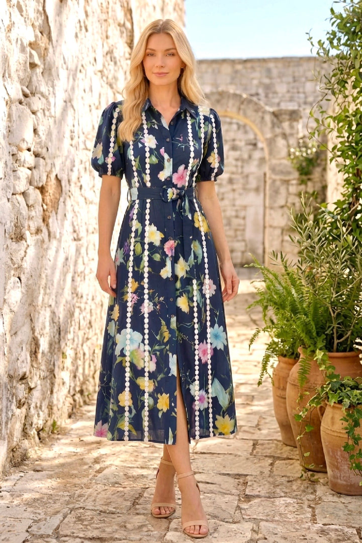 Martha Floral Dress in Navy Multi Print