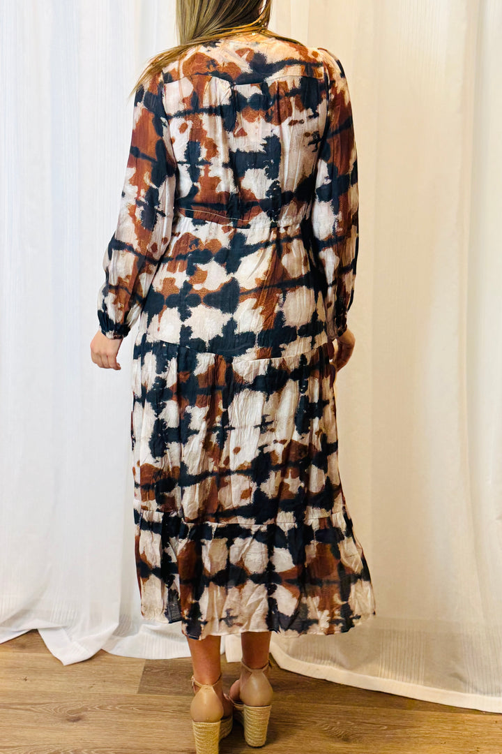 Macey Black and Beige Multi Print Dress