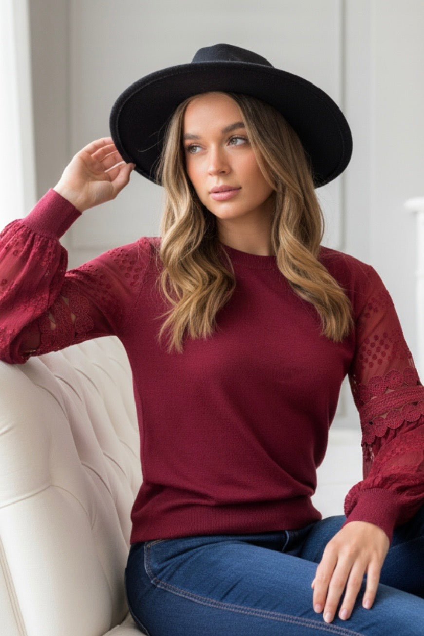 Molli | Detailed Sleeve Knit in Burgundy