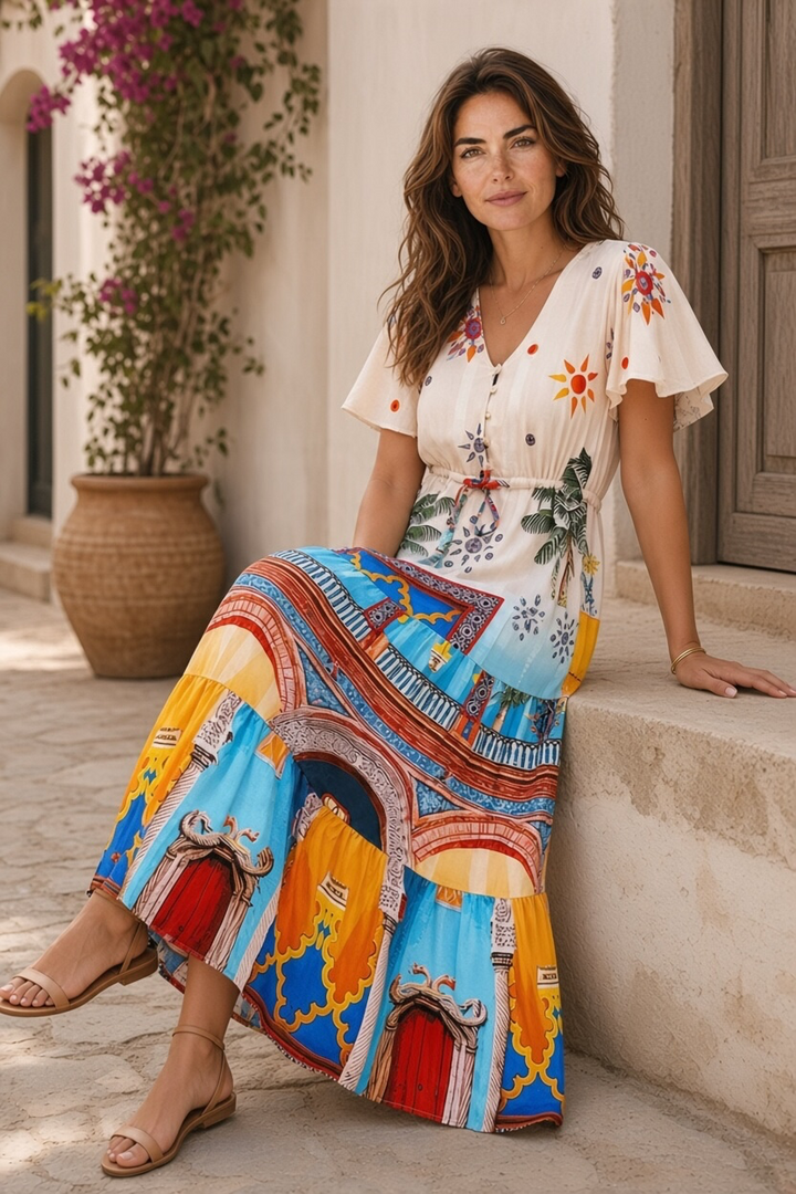 Aly Drawstring Midi in Multi Print