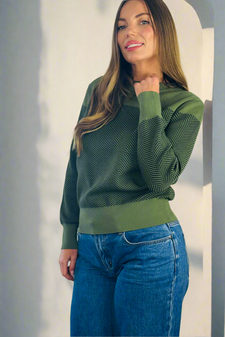 Jessie Khaki and Black Knit Top