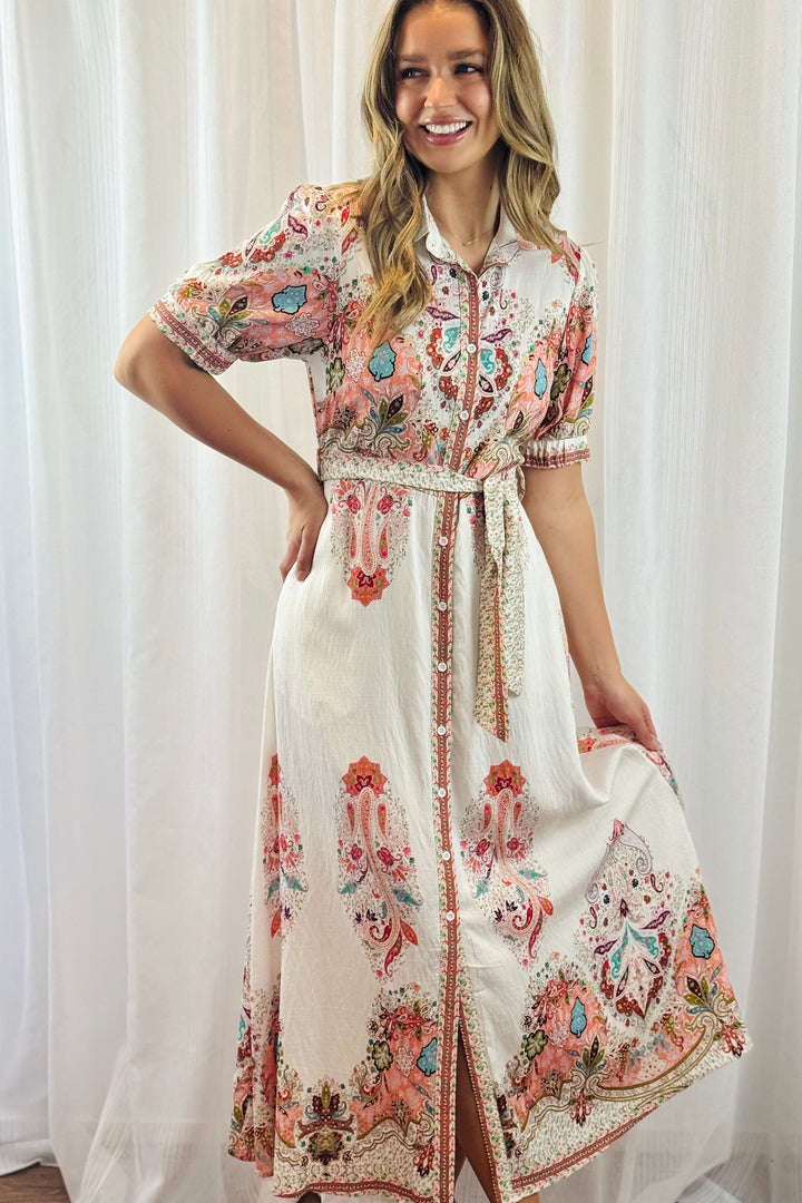 Gidget Embroidered Print Dress In Off White