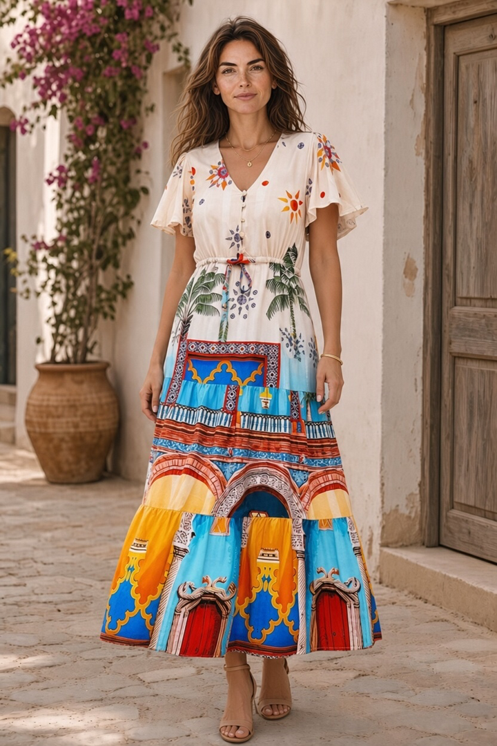 Aly Drawstring Midi in Multi Print
