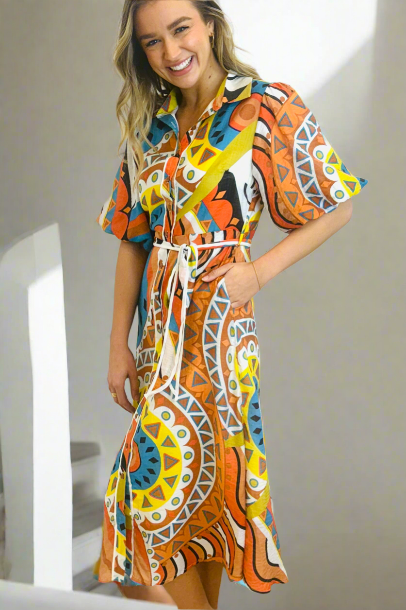 Leah Shirt Dress In Multi Colourful  Print