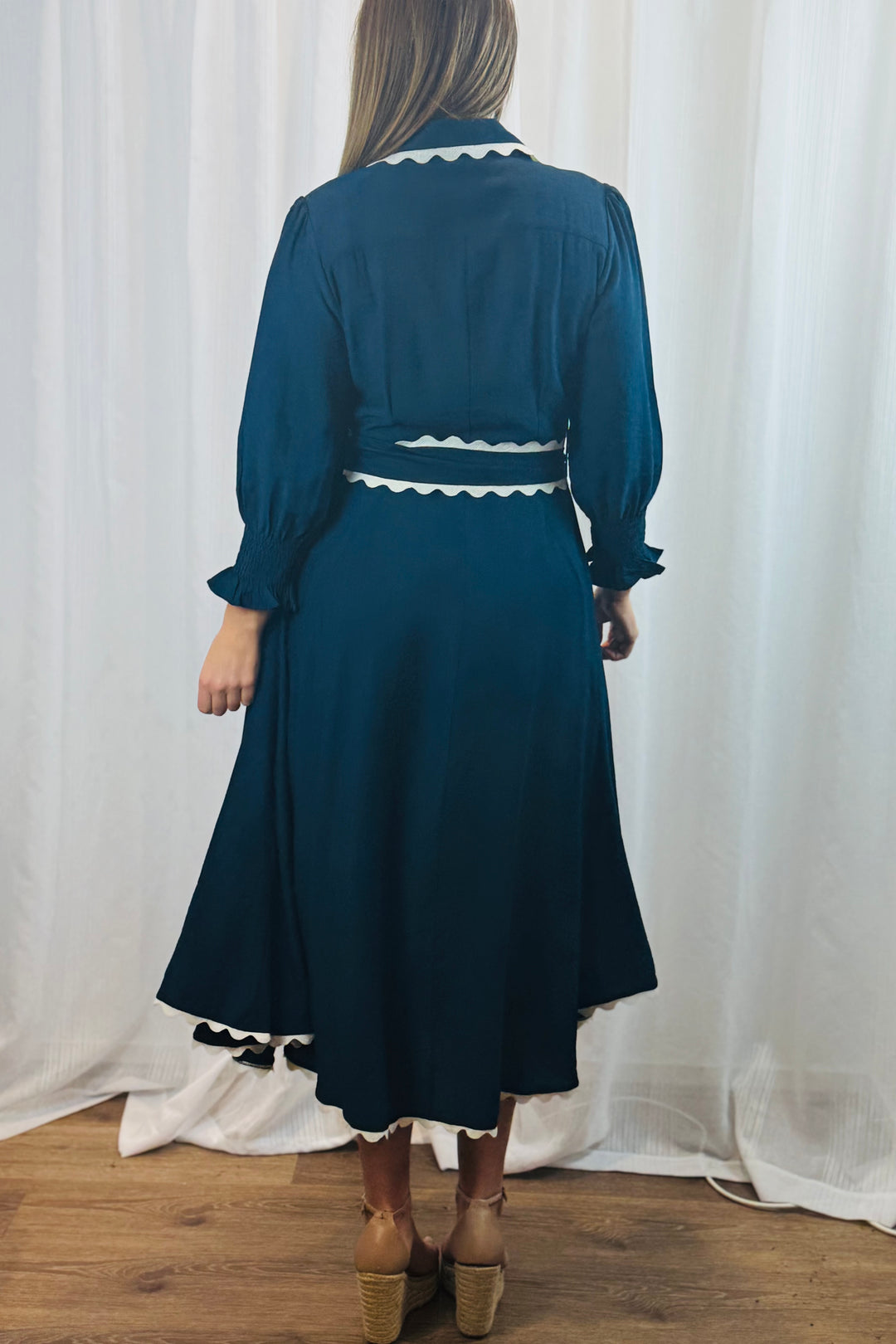 Shyla Dress in Navy with White Trimming