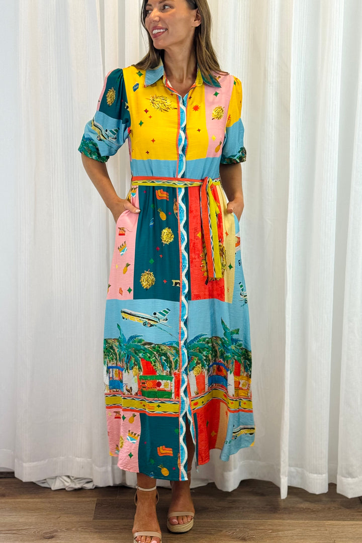 Marcella 3/4 sleeve in Multi Colour Print Dress