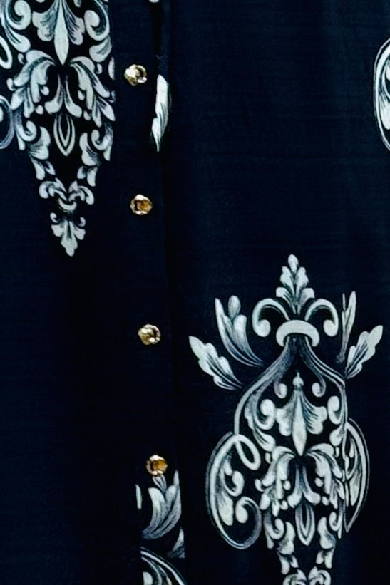 Mina Black Multi Print Dress With Off White Print