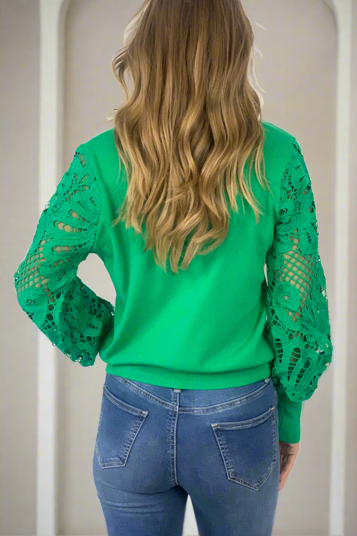 Naomi lace sleeve top in green.