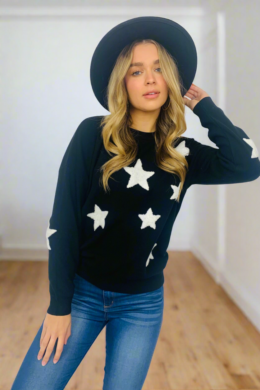 Pia | Black Knit With White Star Detail