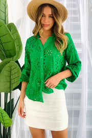 Kendra Lace Embroidered Shirt In Green