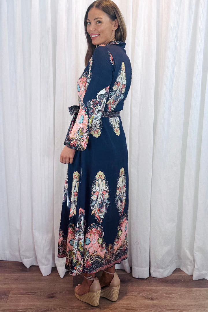 Gidget Long Sleeve Dress in Navy Multi Print