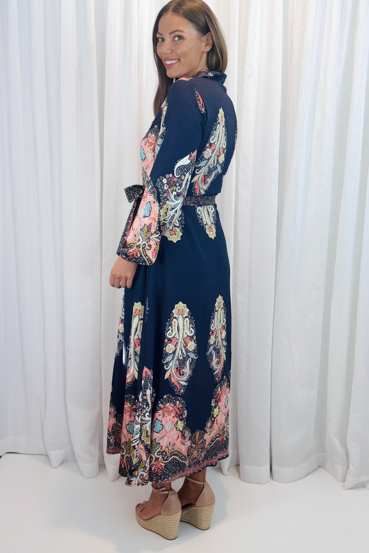Gidget Long Sleeve Dress in Navy Multi Print