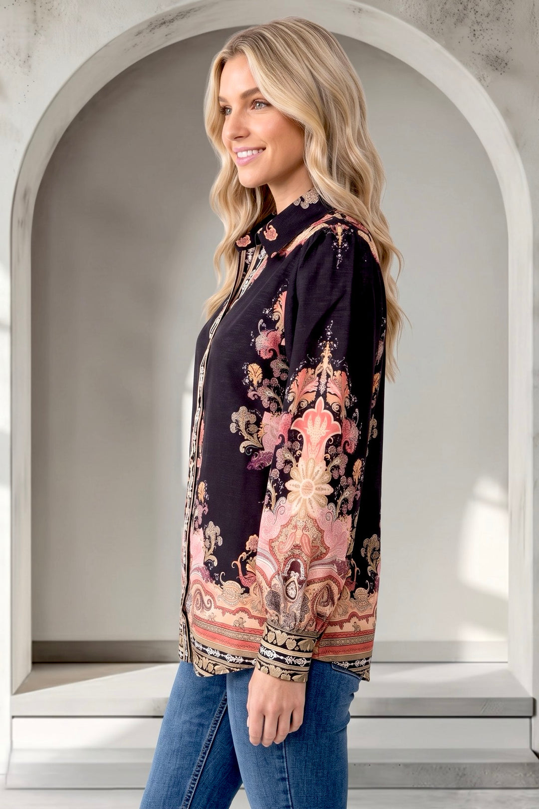 Portia Black Multi Print Shirt